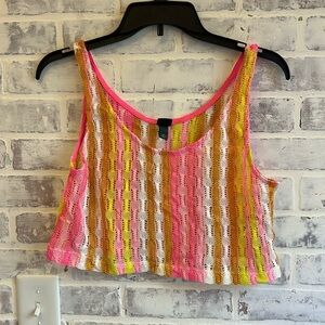 NWOT Wild Fable Women's Openwork Swing Crop Tank Top Sheer Crochet Size XS Pink